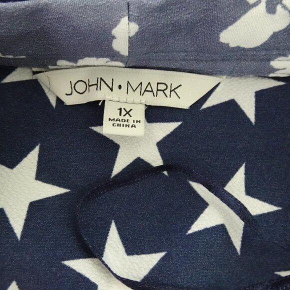John Mark Kimono Cardigan Women's 1X Blue Patriotic Stars Cover Up USA Theme - Picture 8 of 11